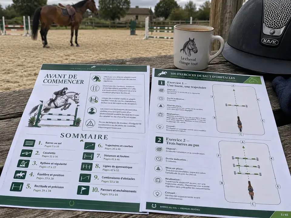Pages imprimées du guide sur un banc au bord de la carrière
